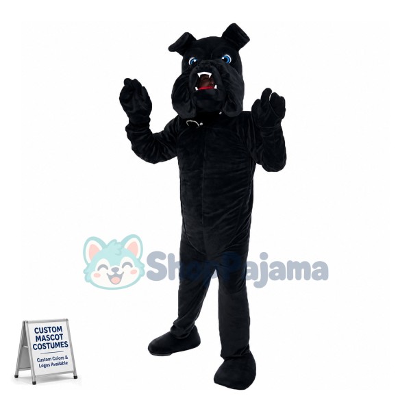 Tethered Collar Black Bulldog Mascot Costume