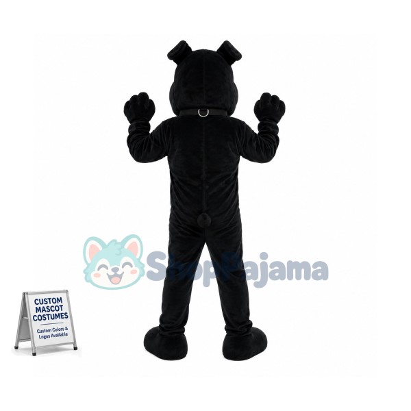 Tethered Collar Black Bulldog Mascot Costume