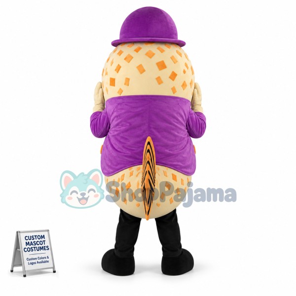 Walking Catfish In Purple Coat Mascot Costume