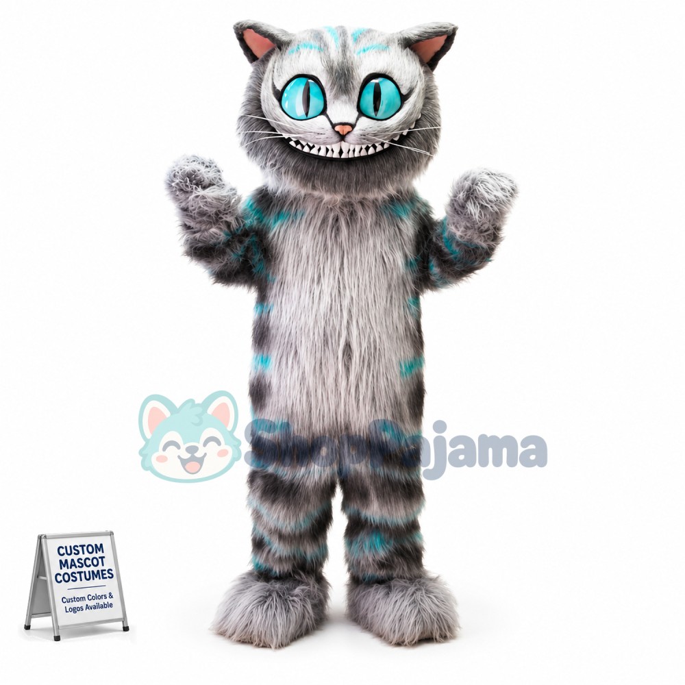 Terrible Blue-eyed Maine Coon Cat Mascot Costume