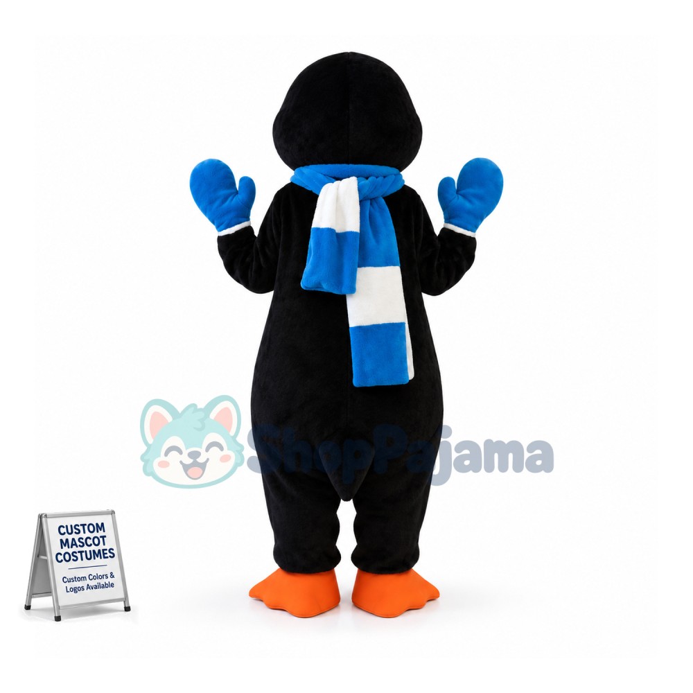 Tall Penguin Wearing Warm Gloves Mascot Costume