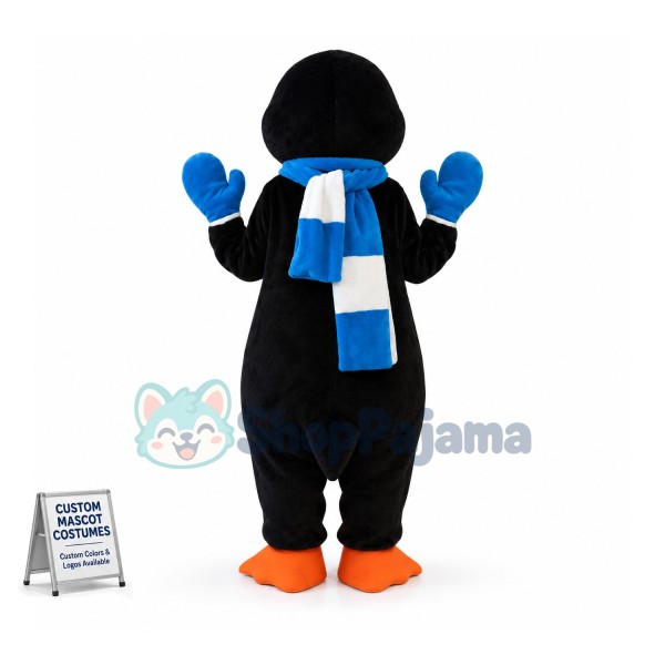 Tall Penguin Wearing Warm Gloves Mascot Costume