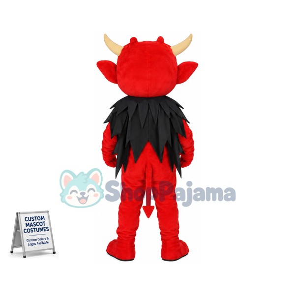 Red Demon Wearing Feather Cape Mascot Costume