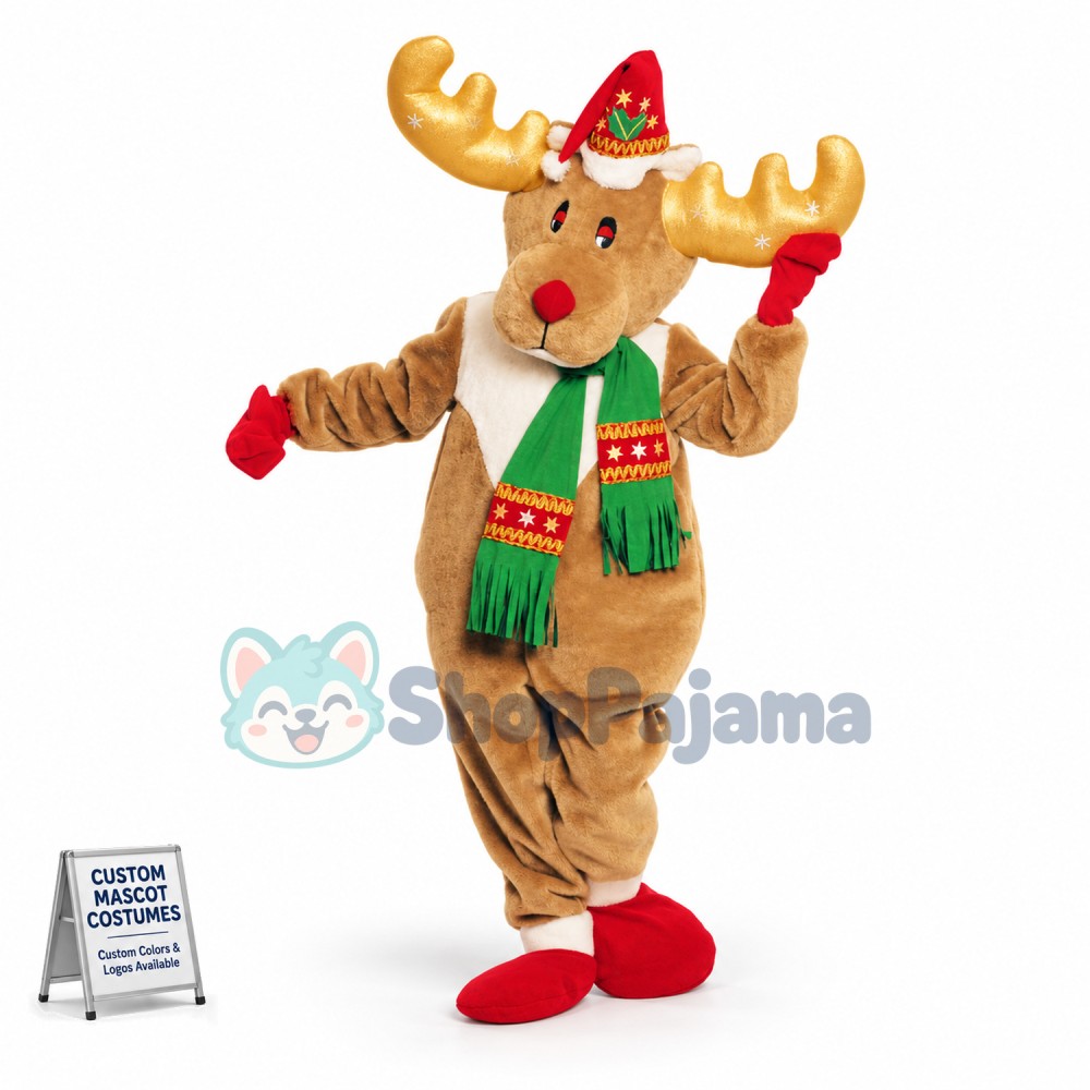 Christmas Window Elk With Golden Horns Mascot Costume
