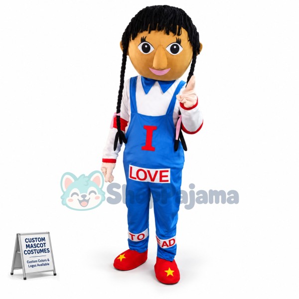Black Schoolgirl With Long Braids Mascot Costume