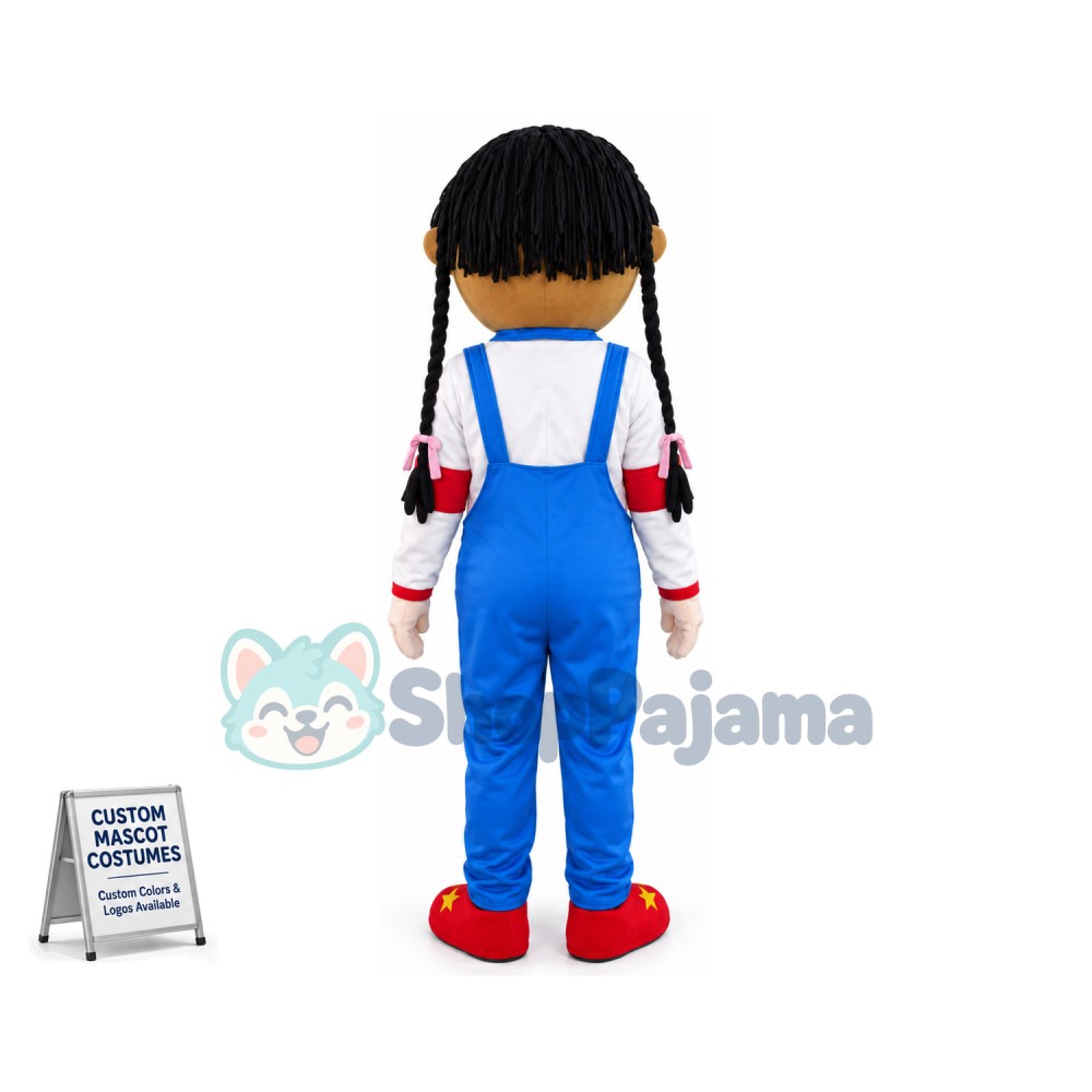 Black Schoolgirl With Long Braids Mascot Costume