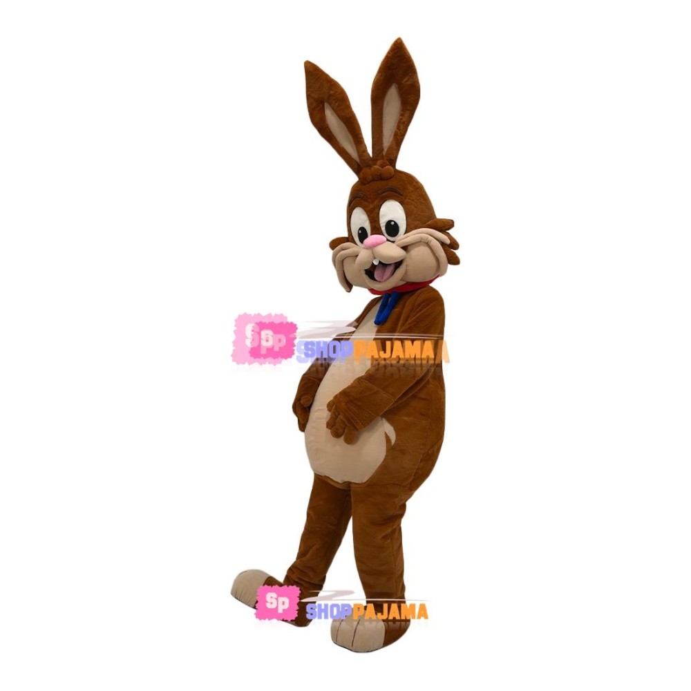 Convivial Brown Bugs Bunny With Collar Mascot Costume