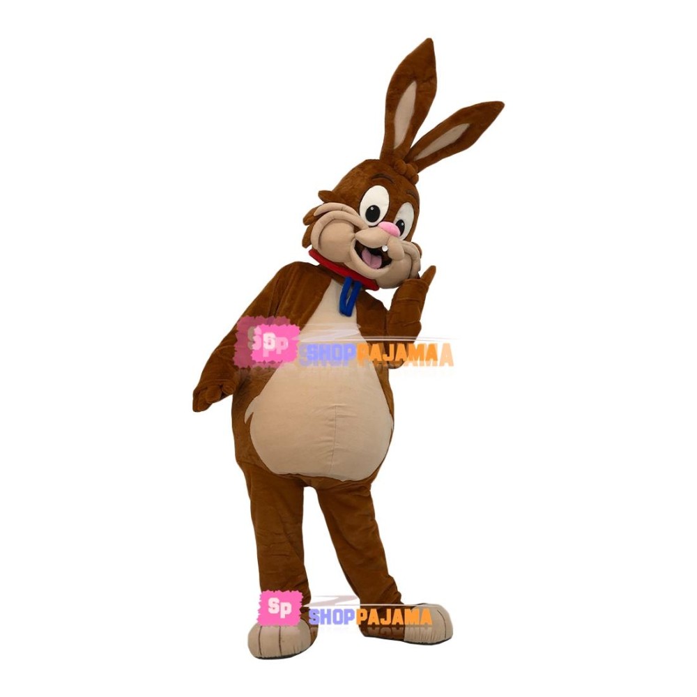 Convivial Brown Bugs Bunny With Collar Mascot Costume