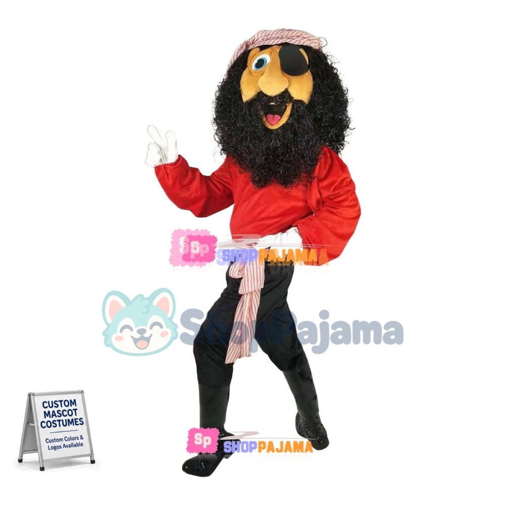 Excited Slovenly One-eyed Pirate Mascot Costume