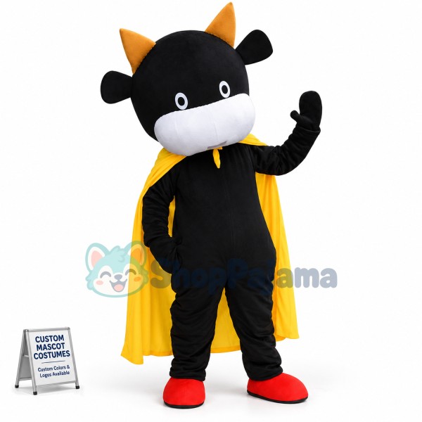 Cartoon Black Calf Wearing Cloak Mascot Costume