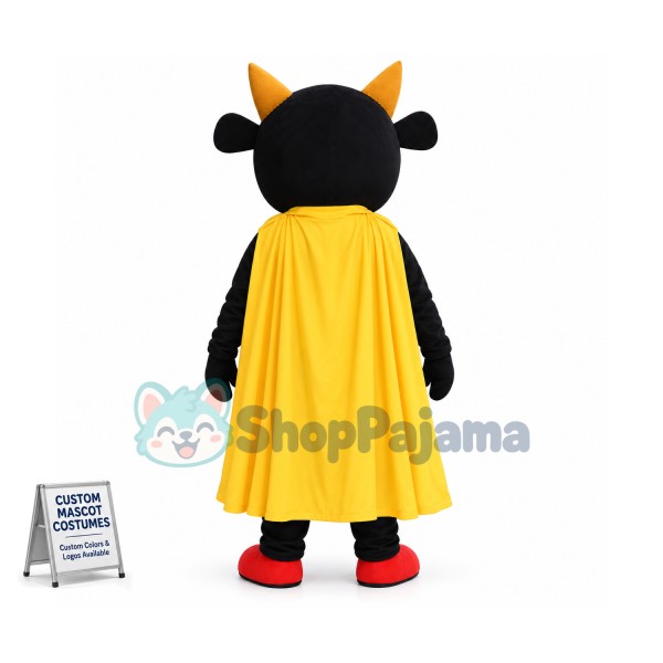 Cartoon Black Calf Wearing Cloak Mascot Costume