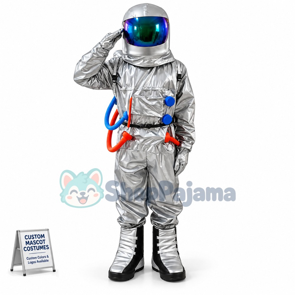 The Great Astronaut In Silver Aviation Suit Mascot Costume
