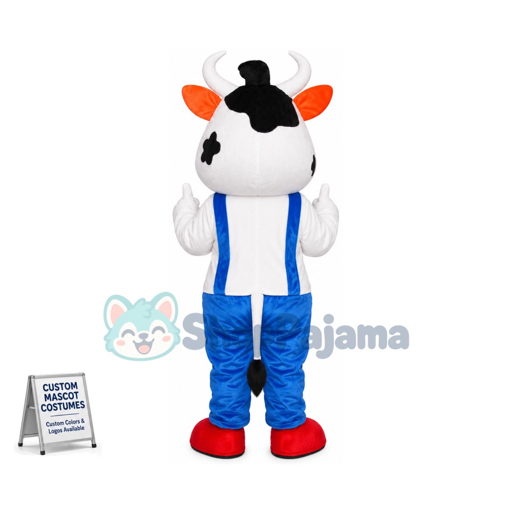 Active Cow Wearing Blue Pants Mascot Costume