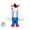Active Cow Wearing Blue Pants Mascot Costume