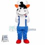 Active Cow Wearing Blue Pants Mascot Costume