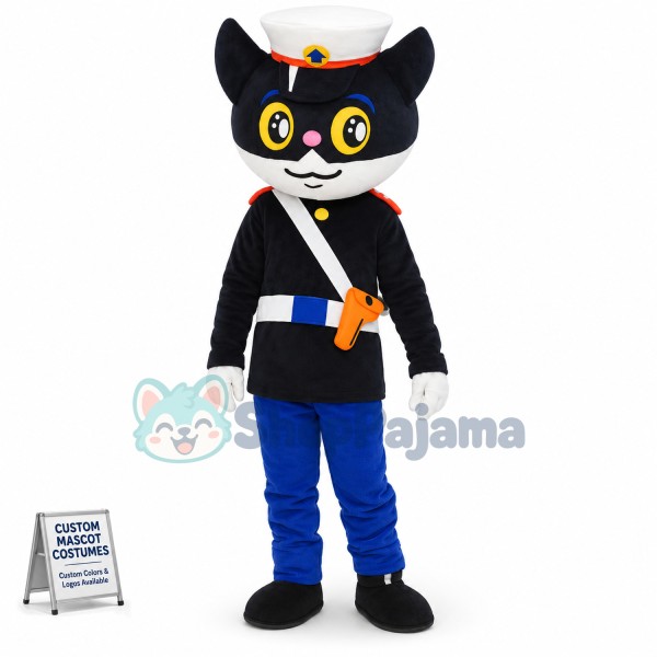 Black Cat Sheriff Mascot Childhood Cartoon Costume