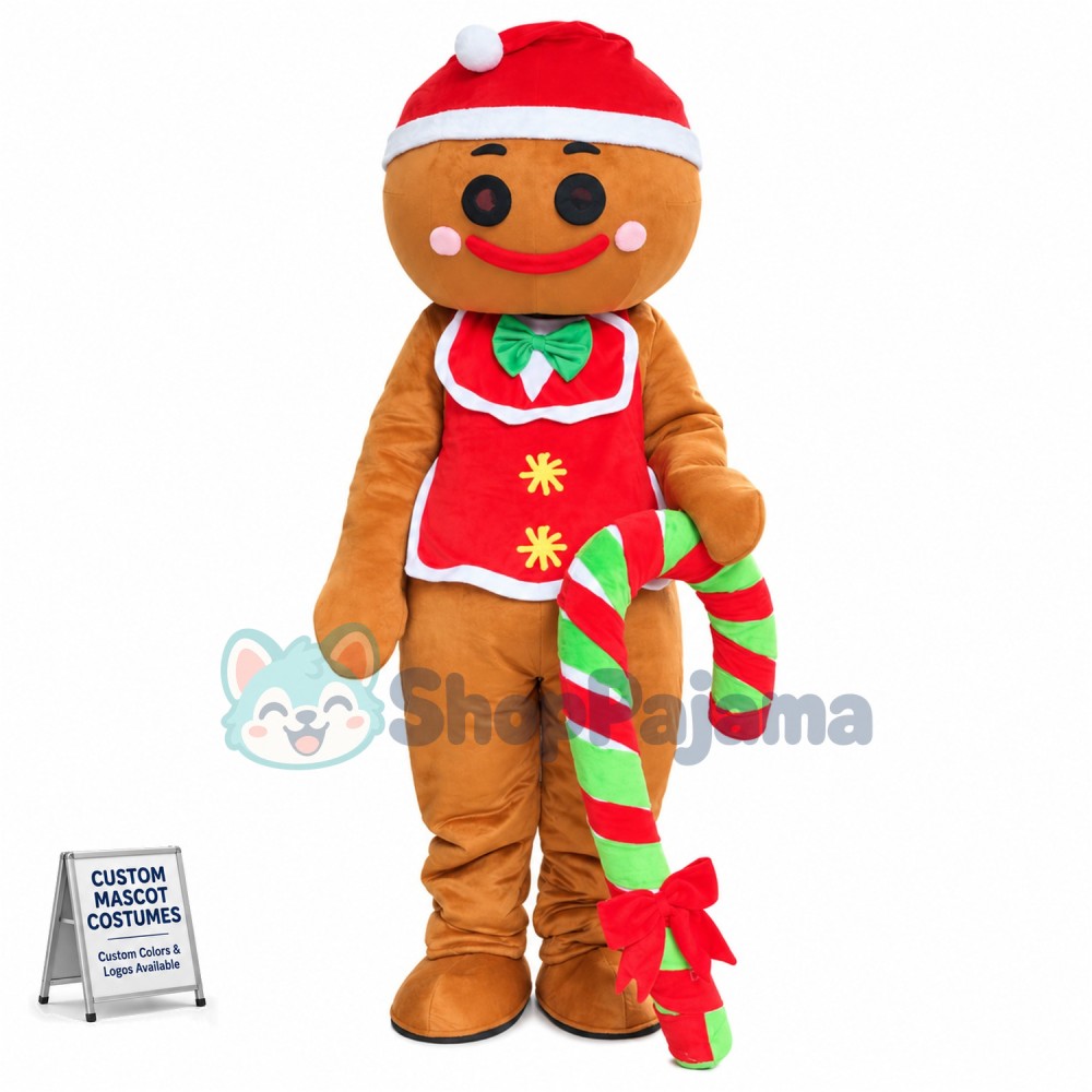 Christmas Gingerbread Man With Candy Mascot Costume