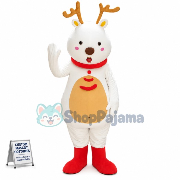 Warm White Christmas Fawn Mascot Costume