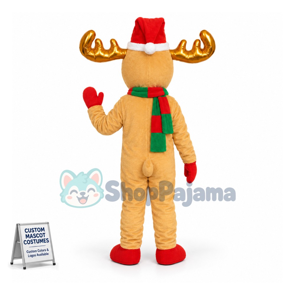 Christmas Elk With Golden Horns Mascot Costume