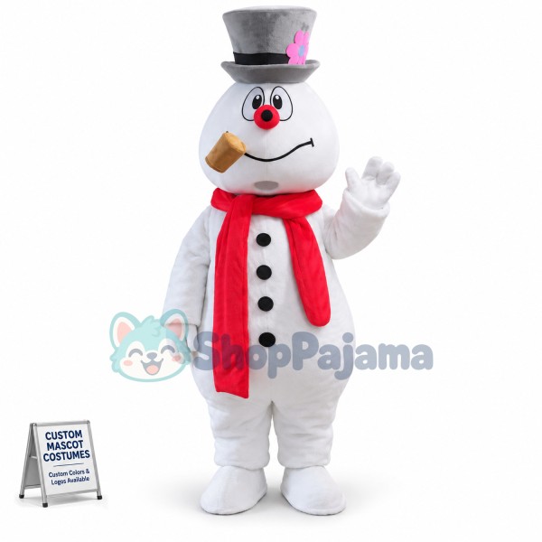 Adult Cartoon Snowman With Pipe Mascot Costume