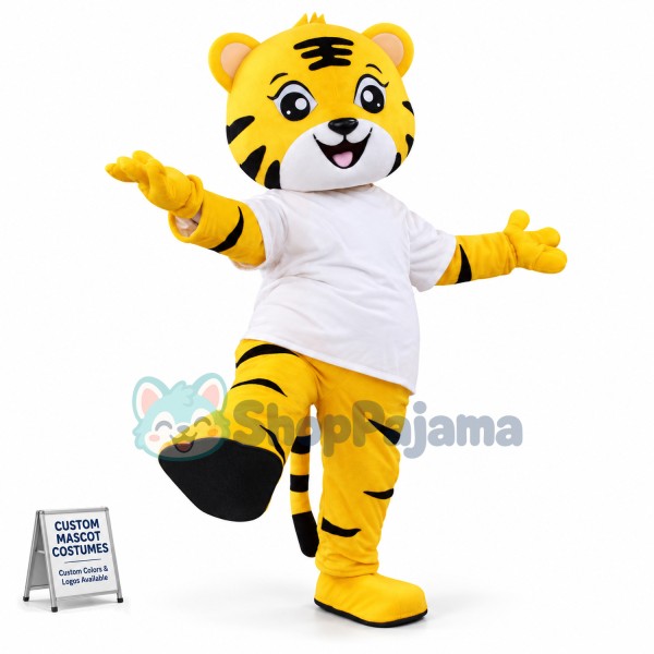 Training Tiger Wearing Sports Shirt Mascot Costume