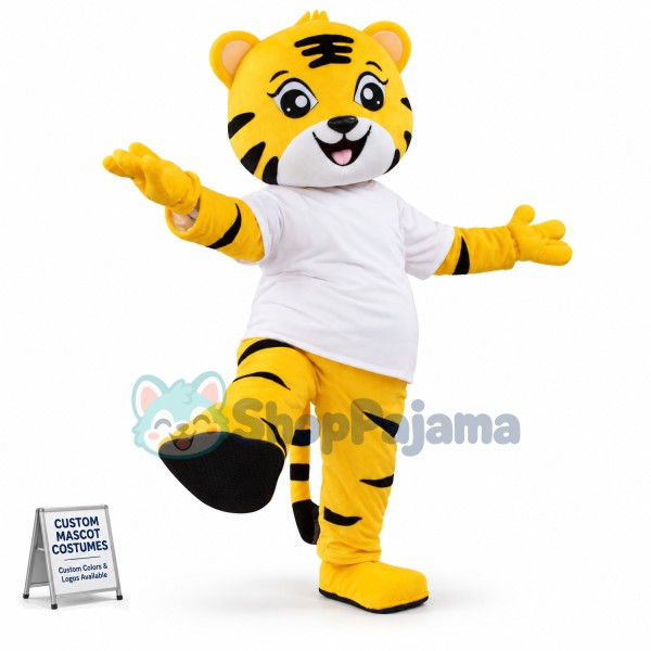Training Tiger Wearing Sports Shirt Mascot Costume