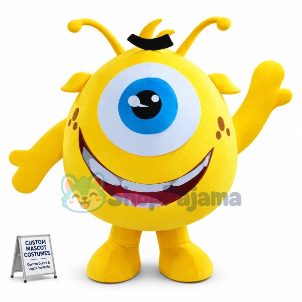 Yellow Big Eyed Monster With Long Tentacles Cartoon Mascot Costume