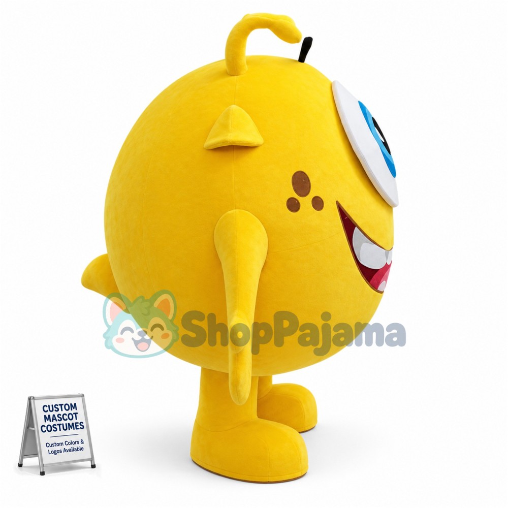 Yellow Big Eyed Monster With Long Tentacles Cartoon Mascot Costume