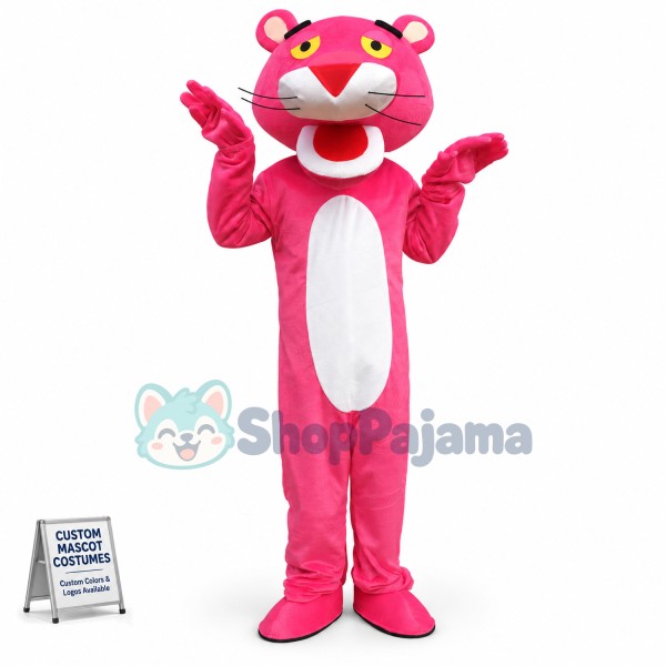 Humorous and Mischievous Pink Panther Mascot Cartoon Costume
