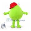 Bright Green One Eyed Monster Wearing Cap Cartoon Mascot Costume