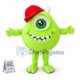 Bright Green One Eyed Monster Wearing Cap Cartoon Mascot Costume