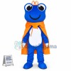 Blue Big Eyed Prince Frog With Crown Cartoon Mascot Costume