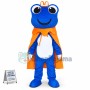 Blue Big Eyed Prince Frog With Crown Cartoon Mascot Costume
