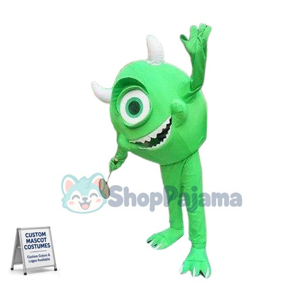 Adult Style Green Monocular With Horns Cartoon Mascot Costume