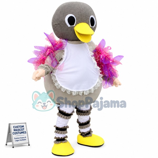 Virtuous Colored Baby Duck With Apron Cartoon Mascot Costume