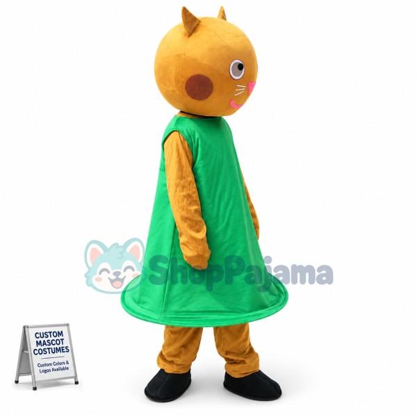 Mignon Cartoon Candy Cat In Green Dress Mascot Costume