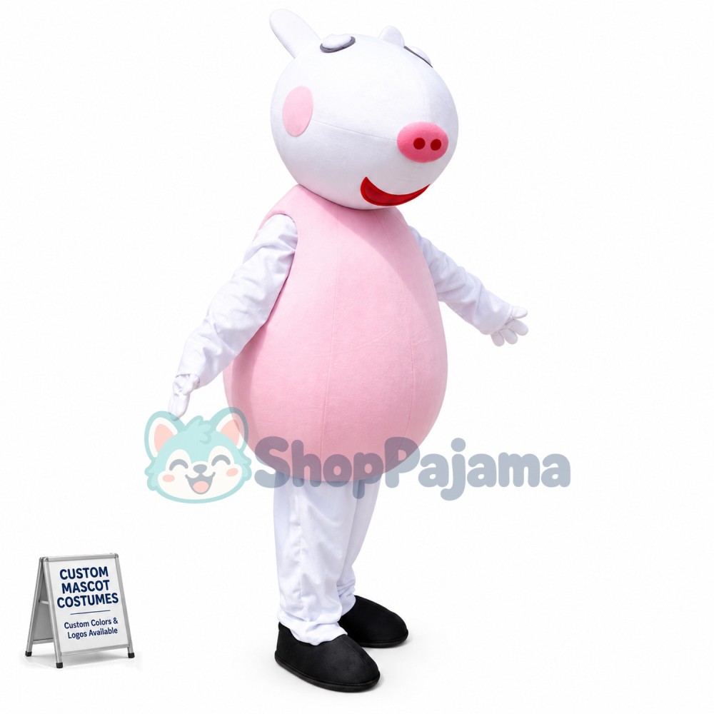 Cartoon Lively Suzy Sheep Wearing Pink Suit Mascot Costume