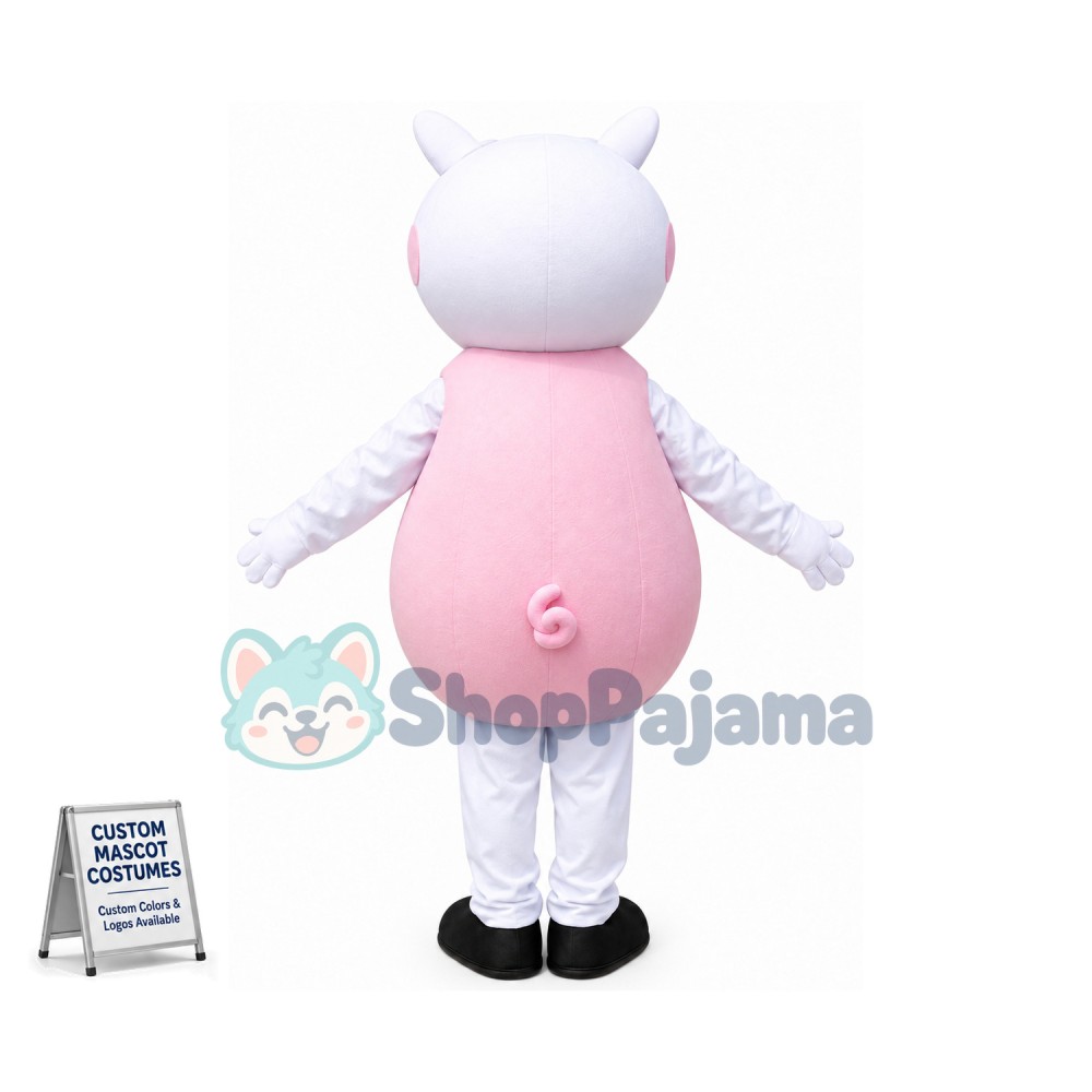 Cartoon Lively Suzy Sheep Wearing Pink Suit Mascot Costume
