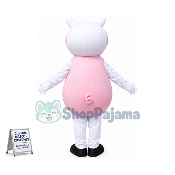Cartoon Lively Suzy Sheep Wearing Pink Suit Mascot Costume