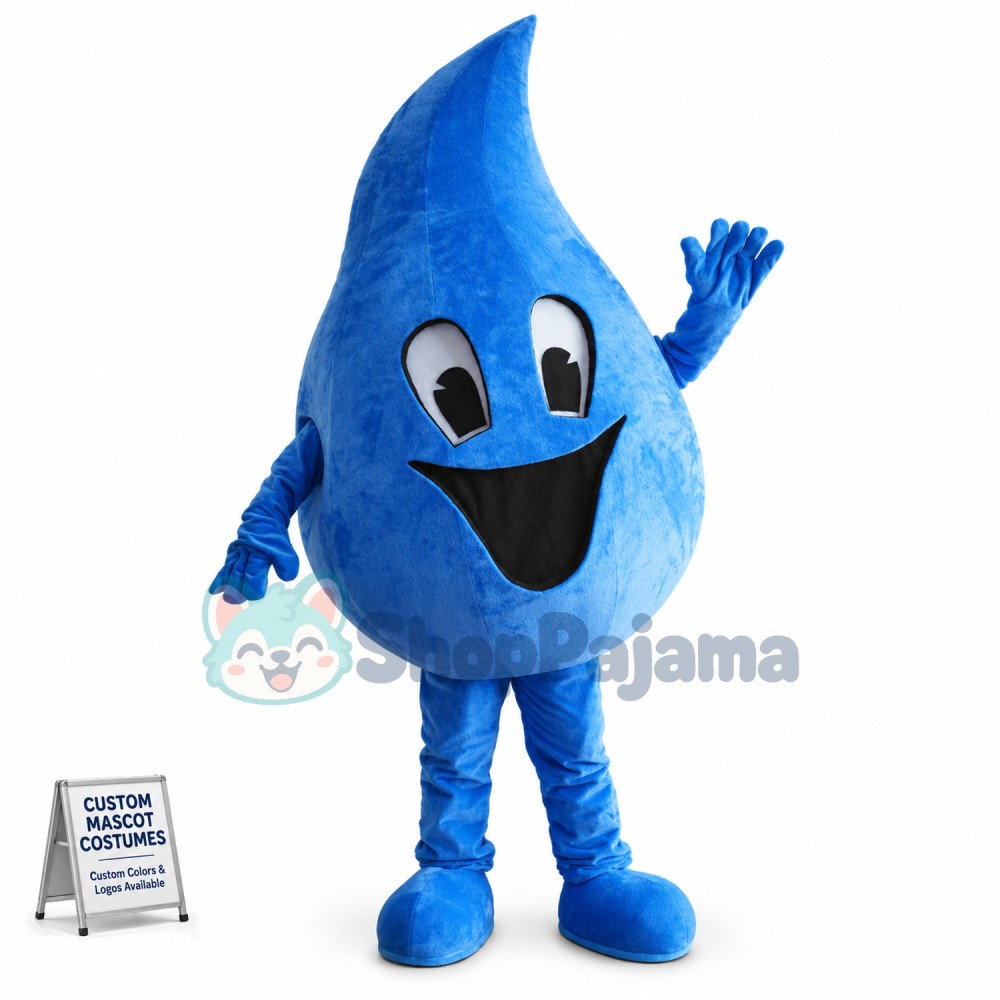 Blue Water Droplet Mascot Costume