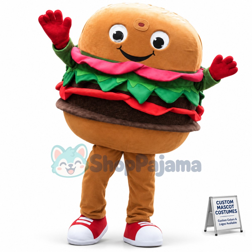 Happy Adult Hamburger Mascot Costume