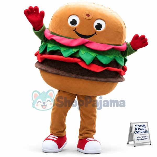 Happy Adult Hamburger Mascot Costume