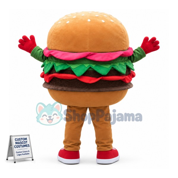 Happy Adult Hamburger Mascot Costume
