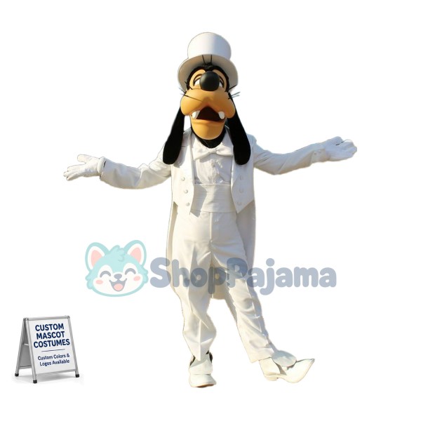 White Suit Goofy Dog Mascot Costume