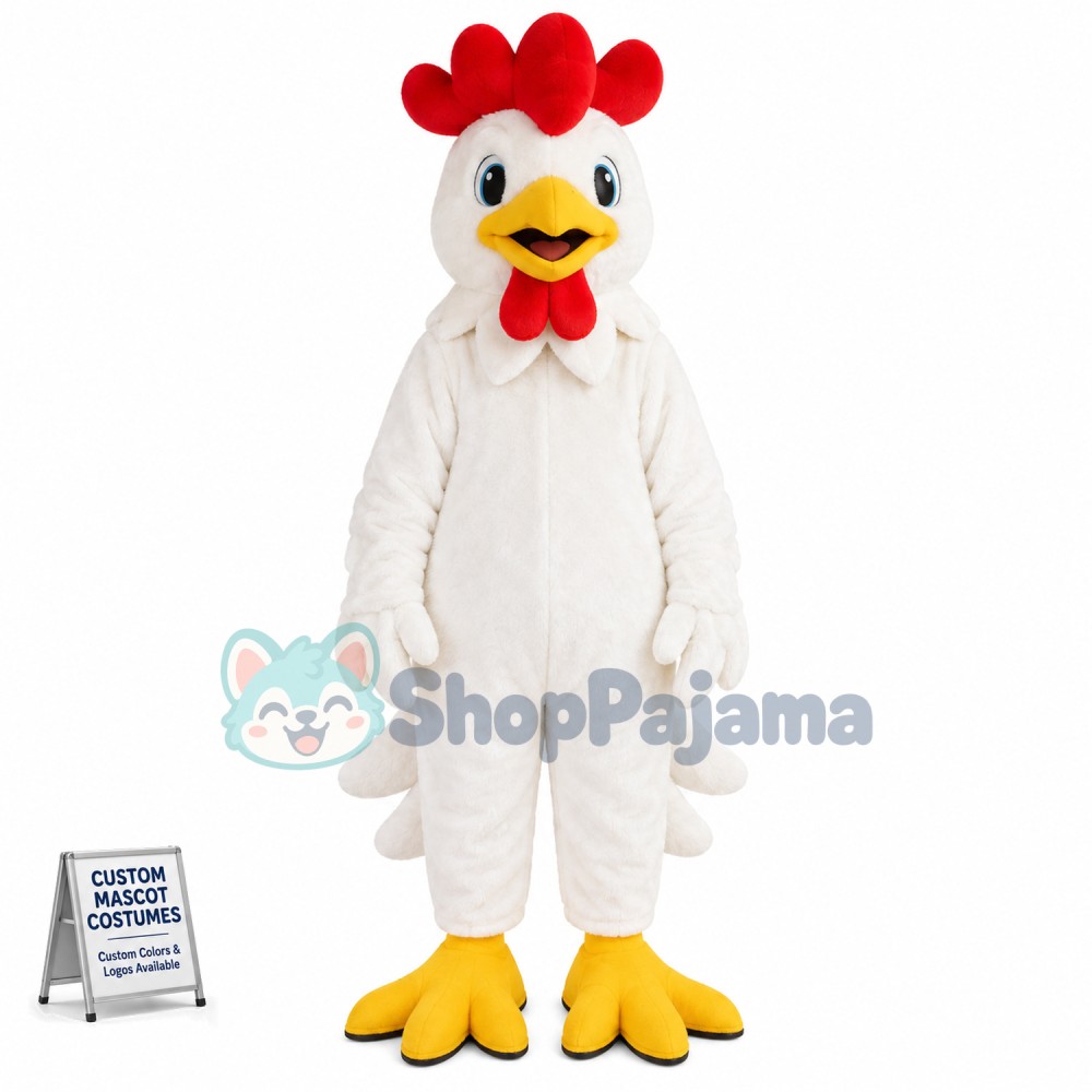 Hotsale Halloween White Chicken Rooster Mascot Costume Dress Adult Size New