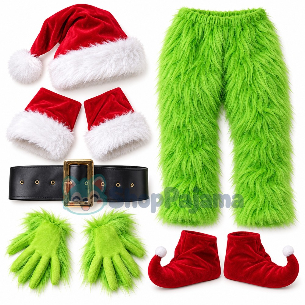 The Grinch Santa Fur Costume Outfit For Adult