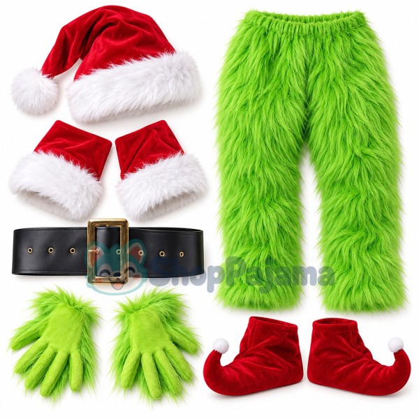 The Grinch Santa Fur Costume Outfit For Adult