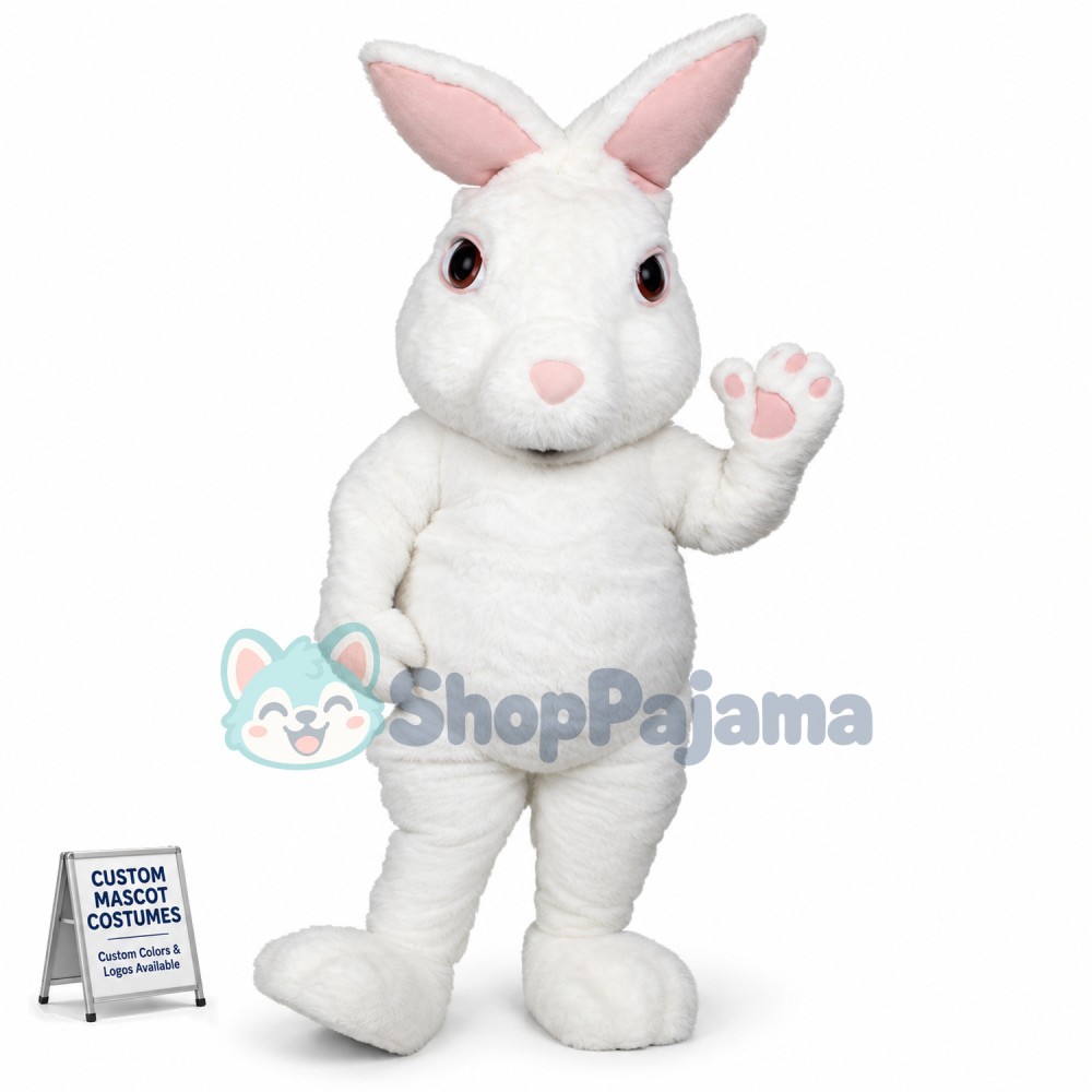 White Fuzzy Bunny Mascot Costume