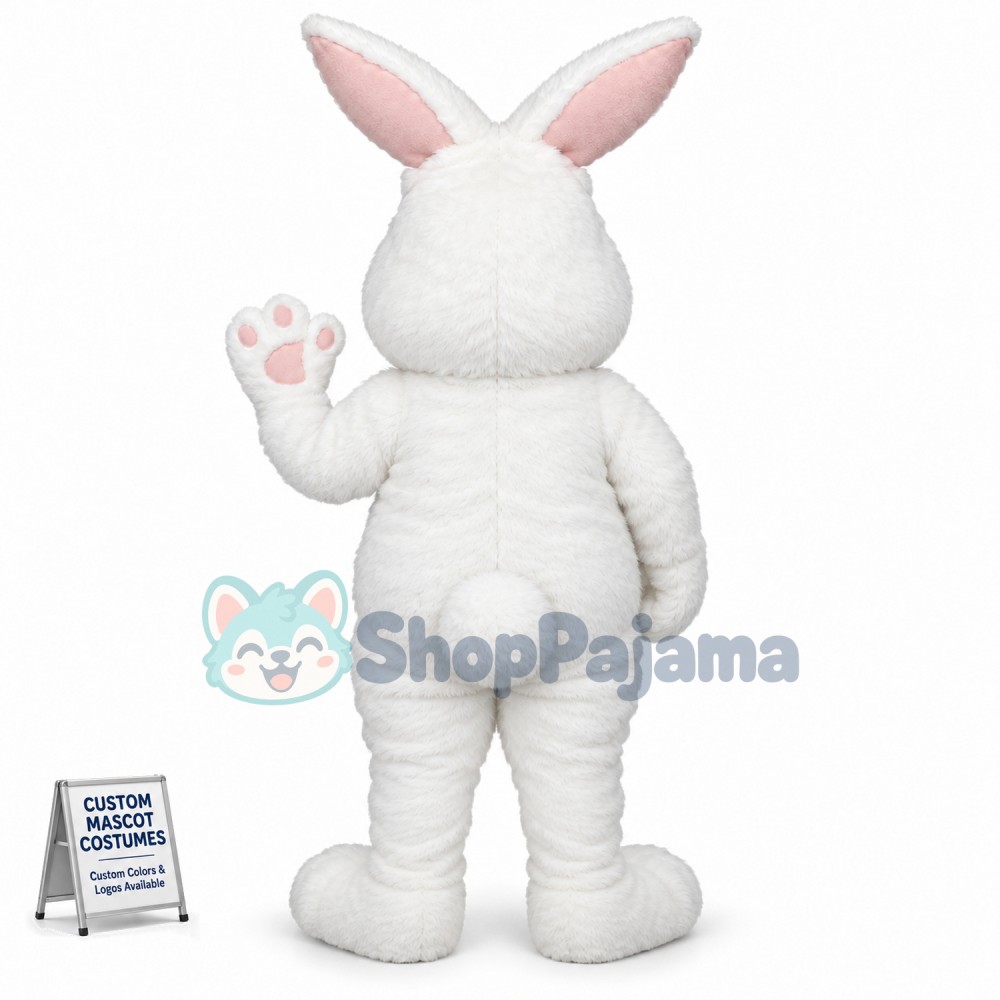 White Fuzzy Bunny Mascot Costume