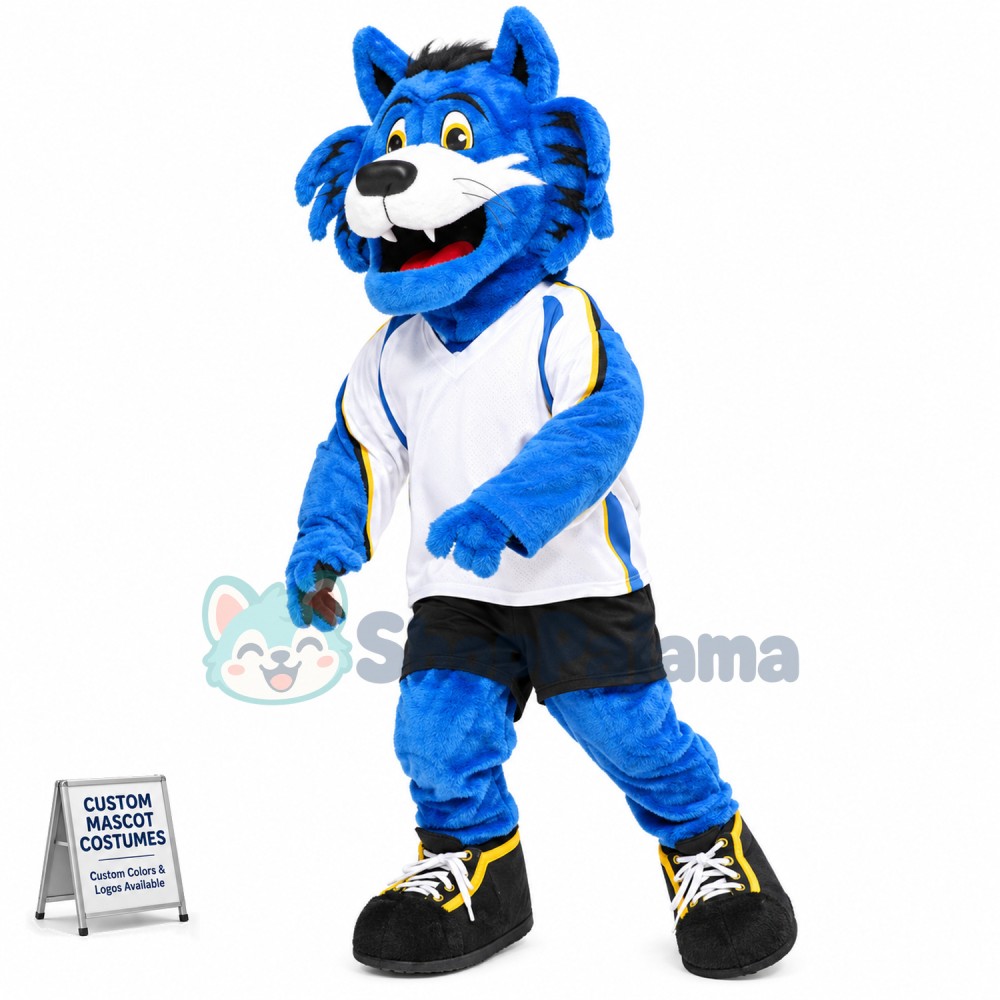 Blue Furry Tiger Mascot Costume